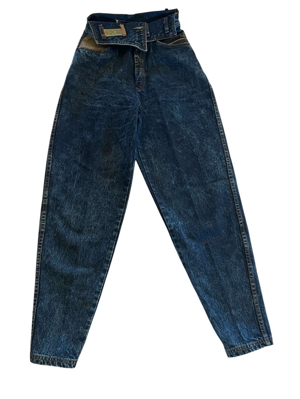 Vintage 90s Bugle Boy High Rise Jeans Western Leather Trim Tapered - Picture 2 of 11